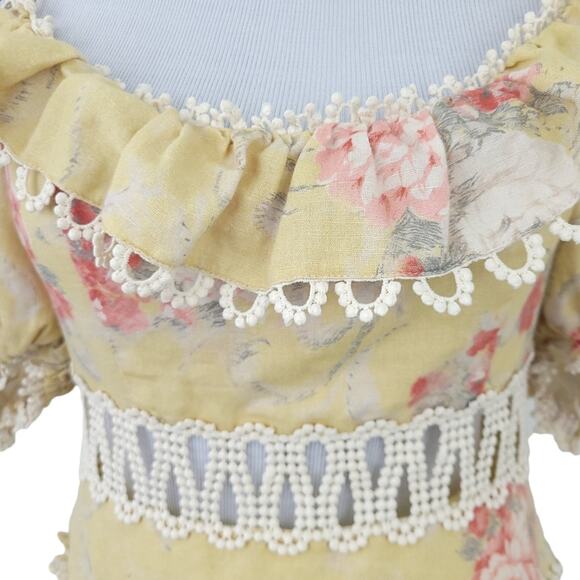 Zimmermann Melody Off Shoulder Mini Dress Yellow Floral (1) Size 6 Flirty Linen - Picture 4 of 13